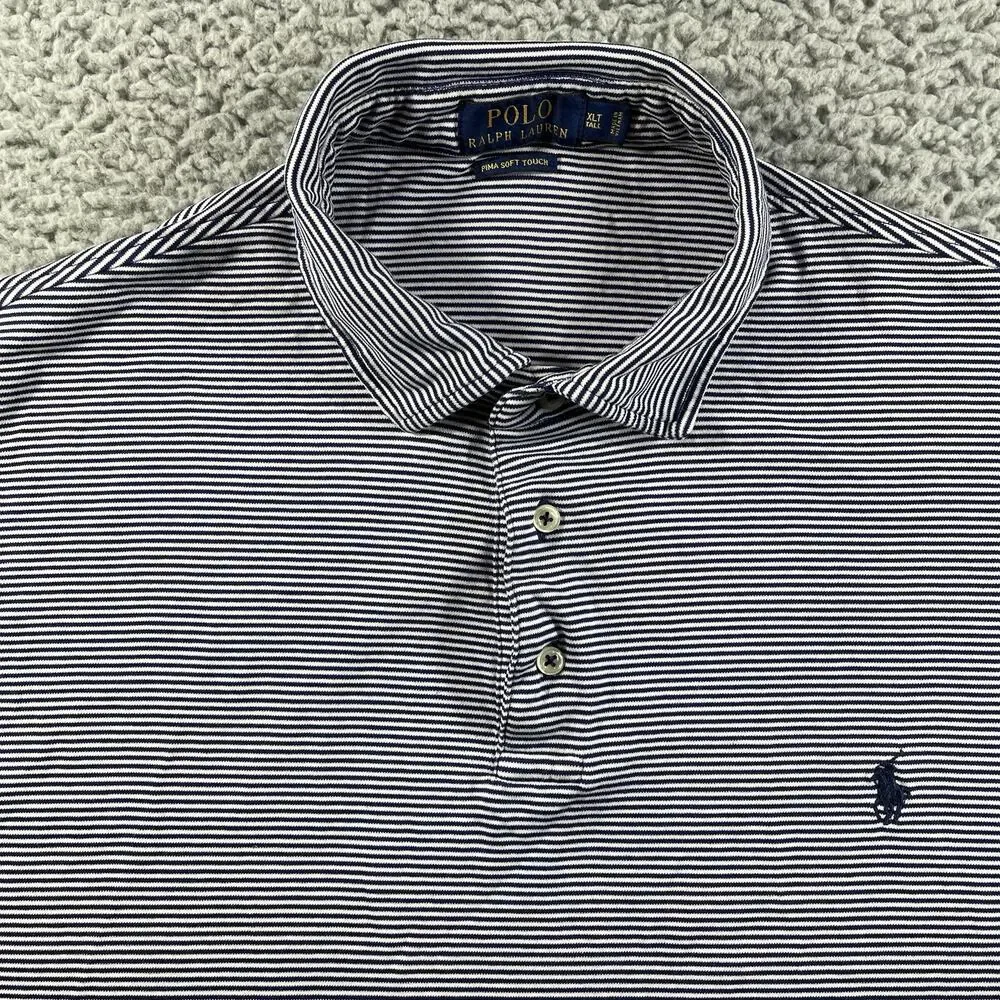 Polo Ralph Lauren Pima Soft Touch Polo Shirt Mens XLT Tall Blue White Striped